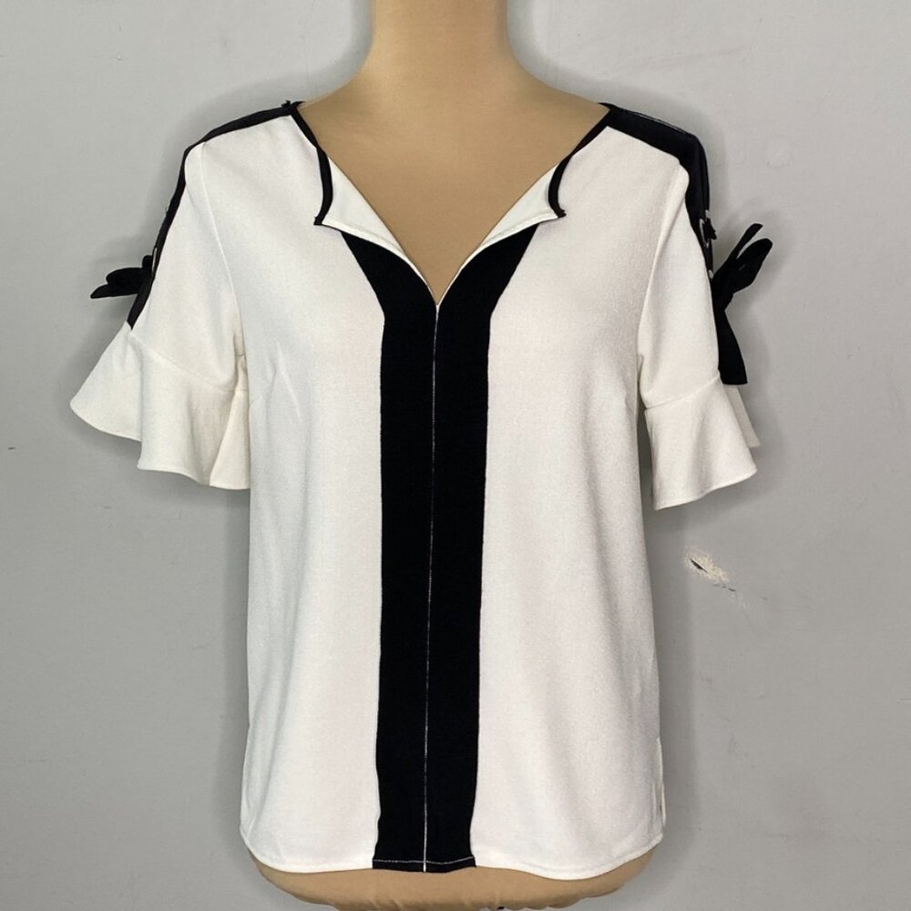 Banana Republic Blouse Colorblock Sleeve Grommets B&W Size XS Workwear Office